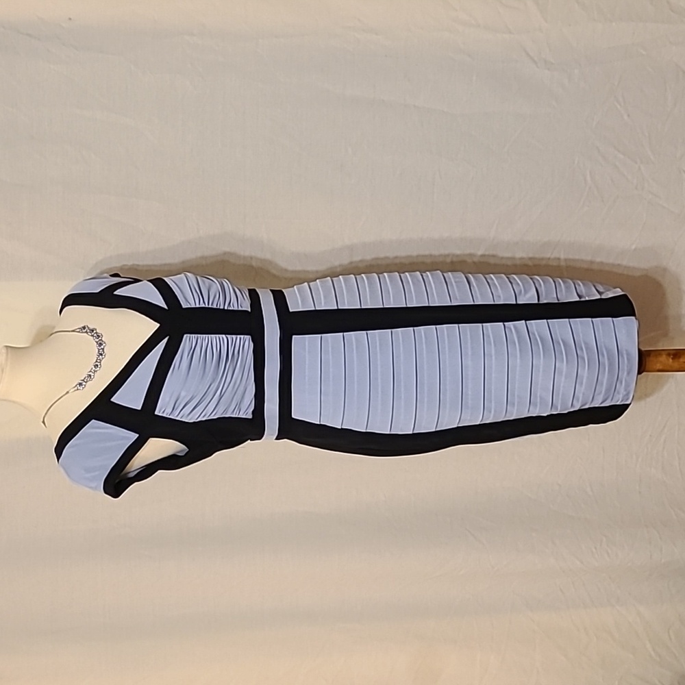 Jax Light Blue and Black Sheath Dress - Picture 3 of 15